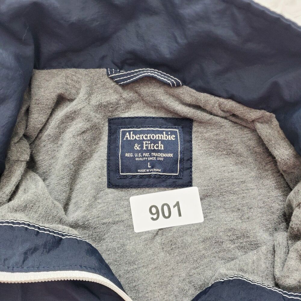 Abercrombie & Fitch Windbreaker Track Jacket Womens L Navy Blue Full Zip Cropped - Picture 2 of 9